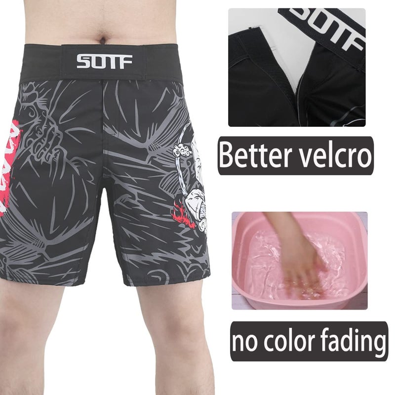 SOTF Men Breathable Running Shorts MMA Boxing Fitness Sports Shorts Black Gray XXL Waist 38.5-40 inch - Image 4